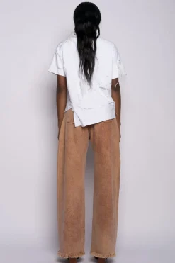 Marques ' Almeida LINED DISTRESSED T-SHIRT WITH FEATHERS WHITE