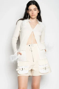 Hot Marques ' Almeida MERINO WOOL CARDIGAN WITH FEATHERS WHITE