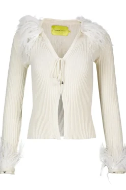 Hot Marques ' Almeida MERINO WOOL CARDIGAN WITH FEATHERS WHITE