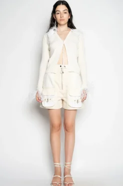 Hot Marques ' Almeida MERINO WOOL CARDIGAN WITH FEATHERS WHITE