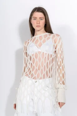 Discount Marques ' Almeida NET LONG SLEEVE TOP WHITE