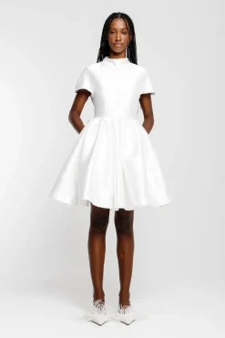 Sale Marques ' Almeida SHORT SLEEVE PUFF SKIRT DRESS WHITE