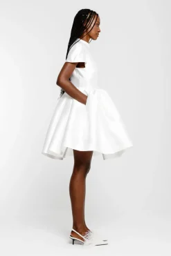Sale Marques ' Almeida SHORT SLEEVE PUFF SKIRT DRESS WHITE