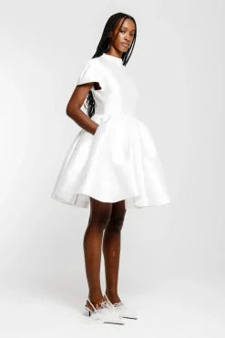 Sale Marques ' Almeida SHORT SLEEVE PUFF SKIRT DRESS WHITE
