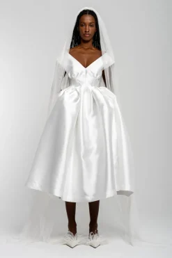 Discount Marques ' Almeida V NECK CINCHED PLEATED MIDI DRESS WHITE