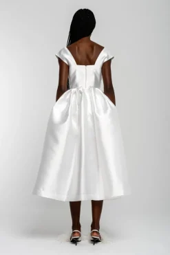 Discount Marques ' Almeida V NECK CINCHED PLEATED MIDI DRESS WHITE