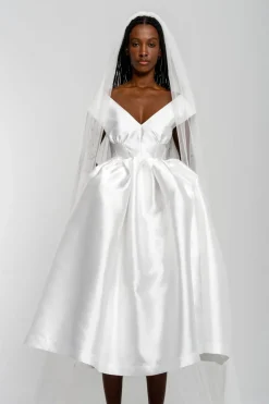 Discount Marques ' Almeida V NECK CINCHED PLEATED MIDI DRESS WHITE