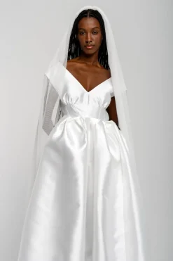 Discount Marques ' Almeida V NECK CINCHED PLEATED MIDI DRESS WHITE