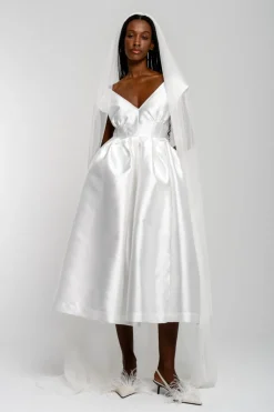 Discount Marques ' Almeida V NECK CINCHED PLEATED MIDI DRESS WHITE