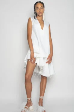 Hot Marques ' Almeida V-NECK FRILL DRESS WHITE