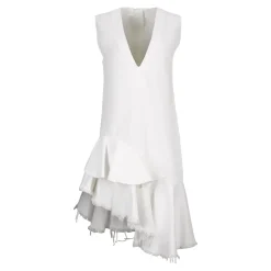 Hot Marques ' Almeida V-NECK FRILL DRESS WHITE