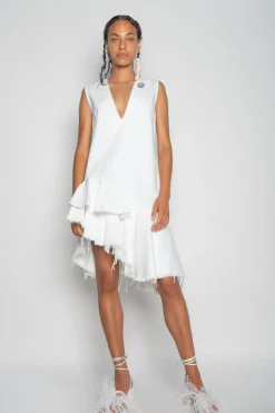 Hot Marques ' Almeida V-NECK FRILL DRESS WHITE