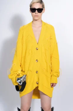 Online Marques ' Almeida OVERSIZED CARDIGAN WITH FEATHERS PULLS YELLOW