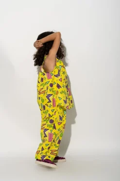 Sale Marques ' Almeida SQUIGGLE PRINT OVERSIZED SLIP TOP YELLOW
