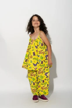Sale Marques ' Almeida SQUIGGLE PRINT OVERSIZED SLIP TOP YELLOW