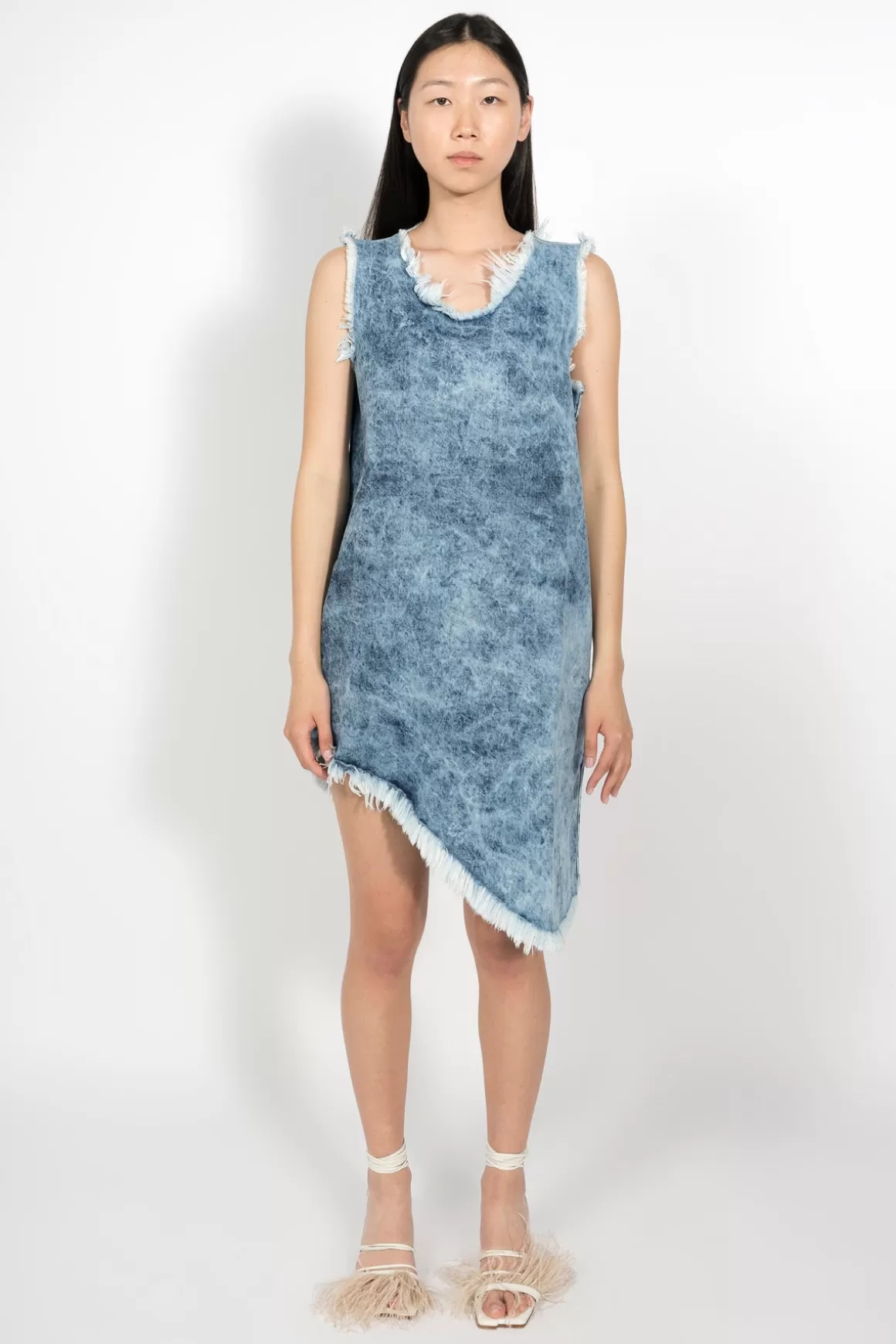 Fashion ACID WASH ASYMMETRIC DENIM DRESS Women M’A DENIM