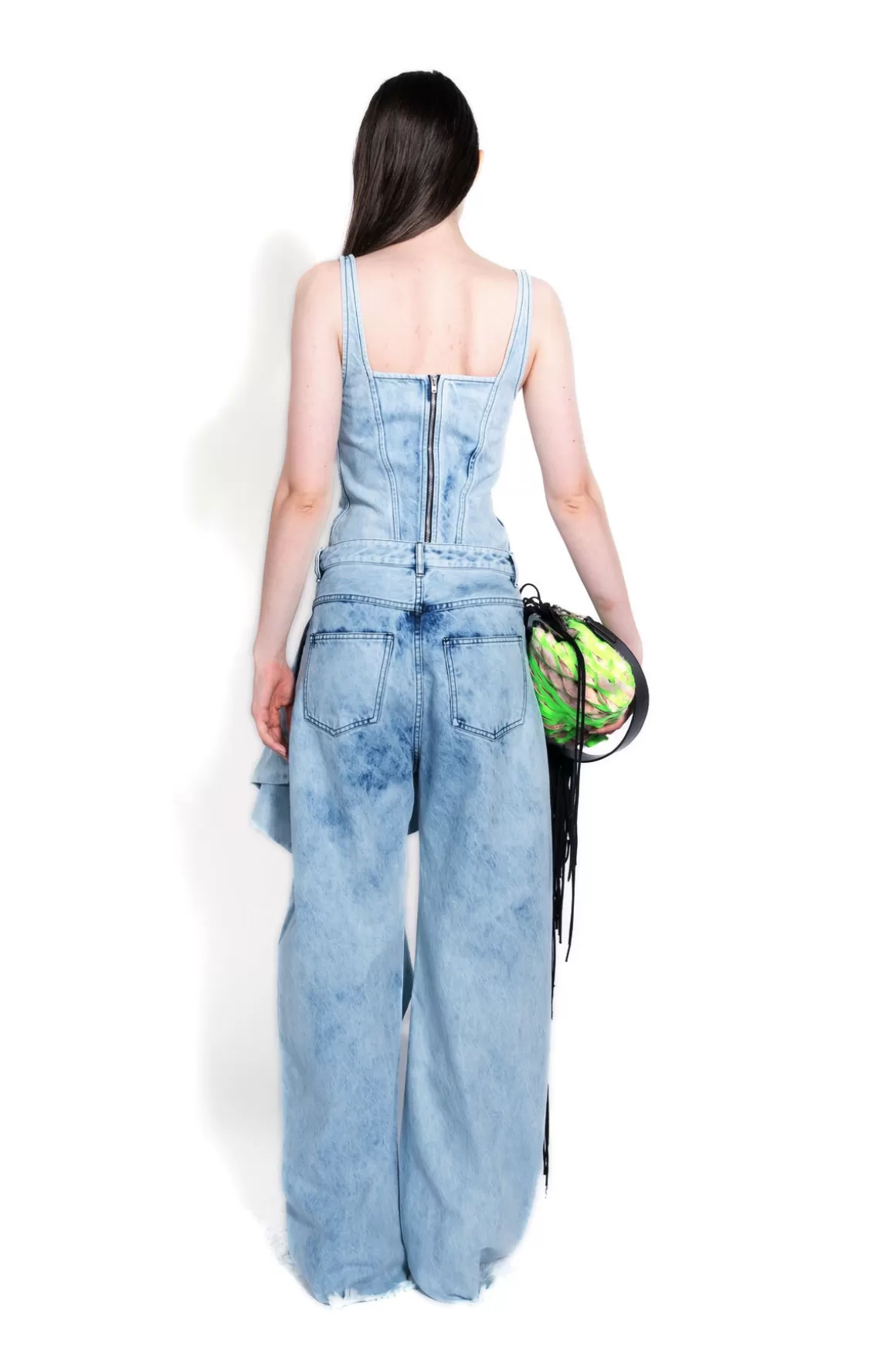 Best Sale ACID WASH BOYFRIEND TROUSERS WITH BIG BOW Women BOTTOMS