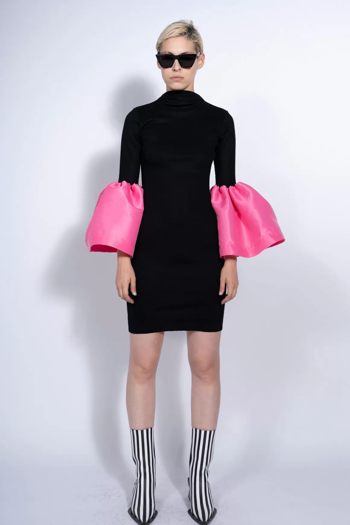 New AND PINK RIB DRESS WITH PUFF SLEEVES Women DRESSES