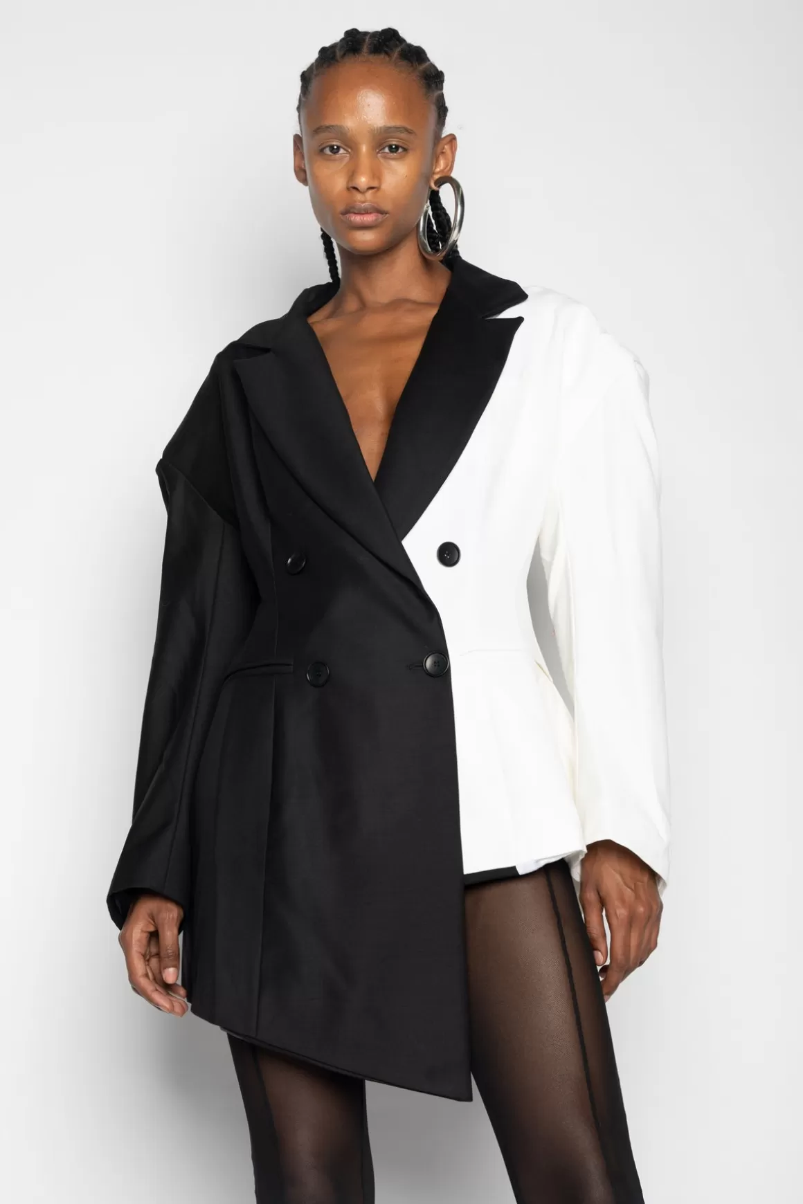 Fashion BLACK AND WHITE FITTED BLAZER Women OUTERWEAR | M'A PARTY