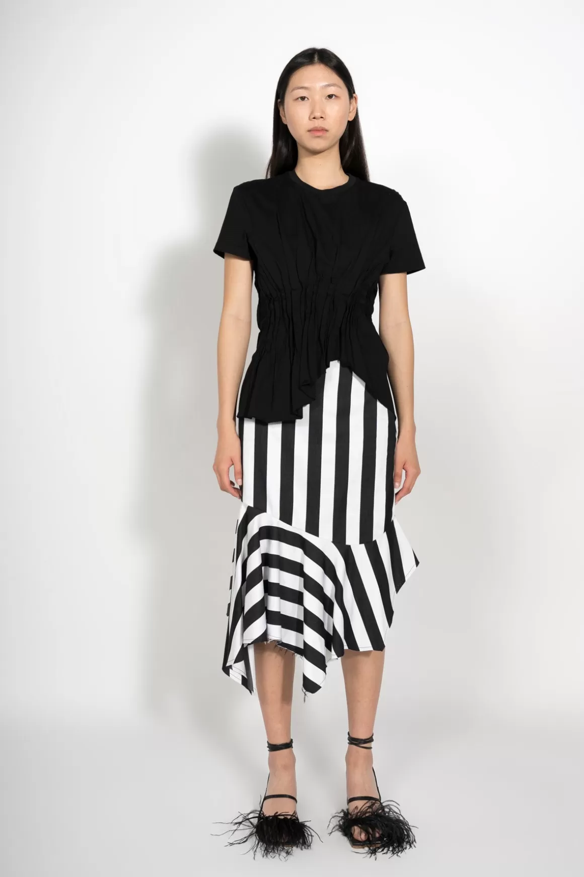 Best BLACK AND WHITE FRILL MIDI SKIRT Women BOTTOMS