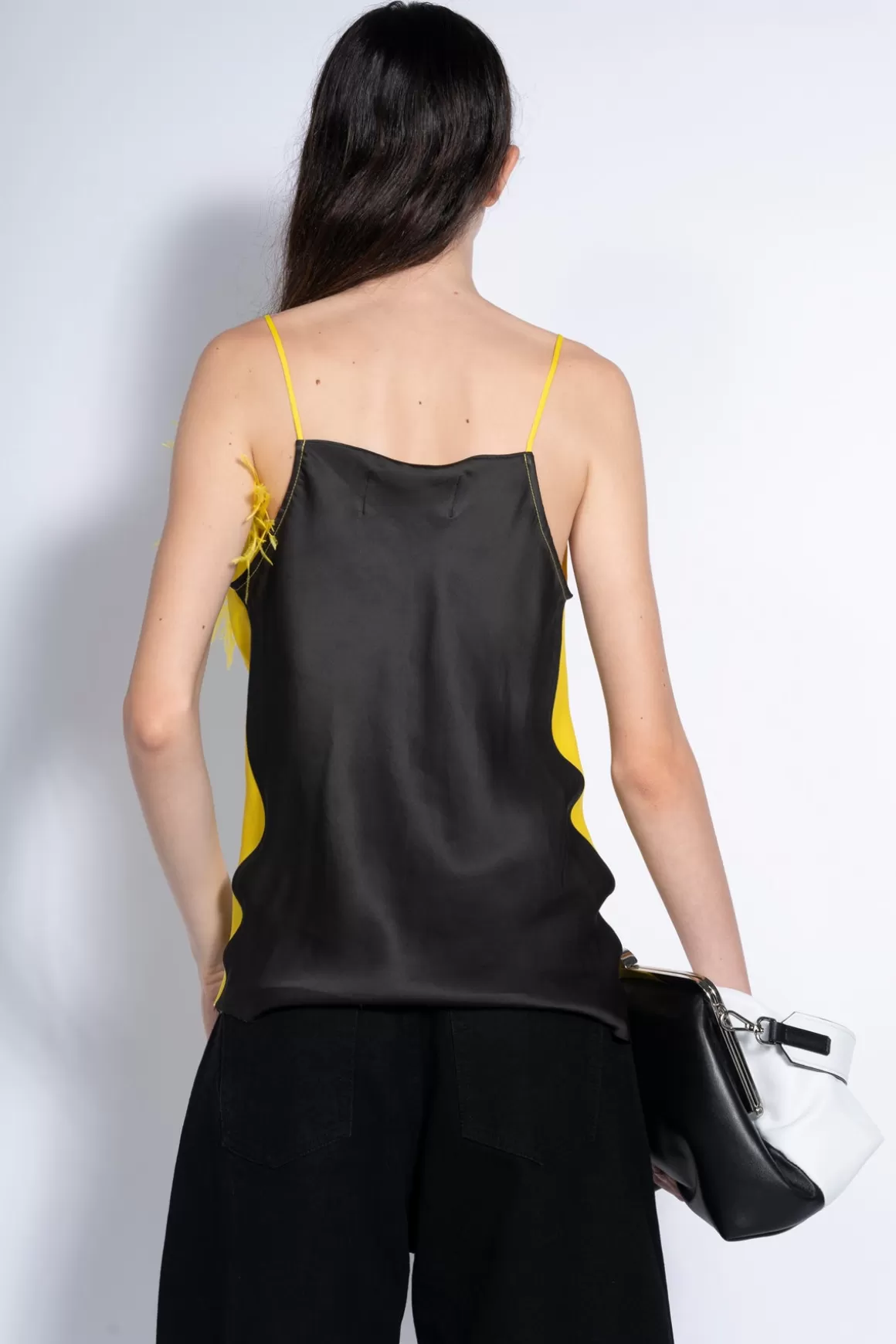 Outlet BLACK AND YELLOW FEATHER DRAPED SLIP TOP Women TOPS