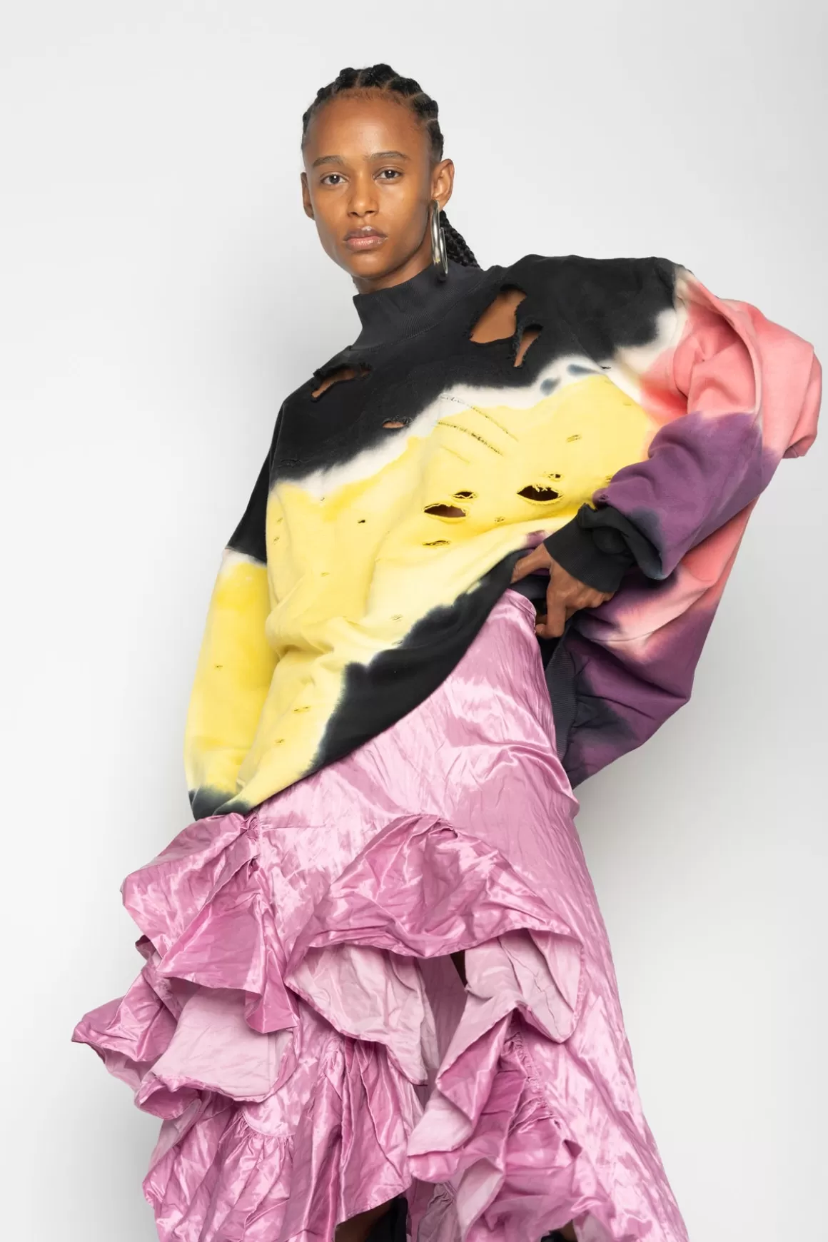 Flash Sale BLACK AND YELLOW TIE DYE OVERSIZED TURTLENECK SWEATSHIRT Women TOPS