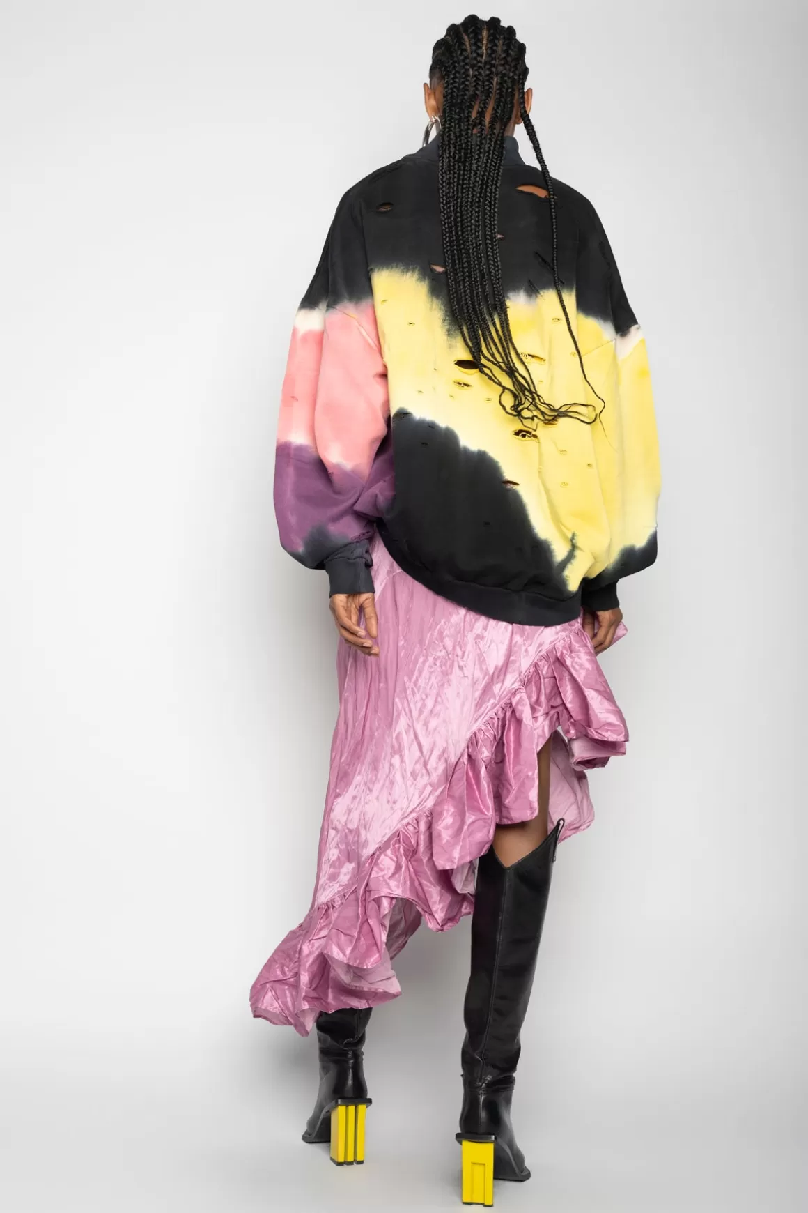 Flash Sale BLACK AND YELLOW TIE DYE OVERSIZED TURTLENECK SWEATSHIRT Women TOPS