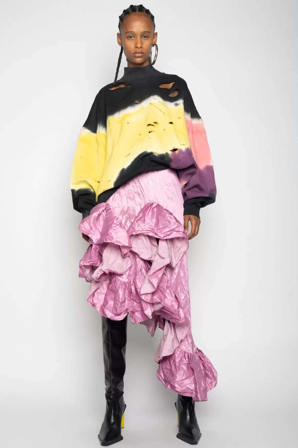 Flash Sale BLACK AND YELLOW TIE DYE OVERSIZED TURTLENECK SWEATSHIRT Women TOPS