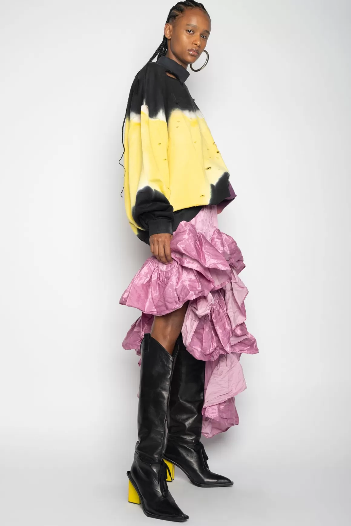 Flash Sale BLACK AND YELLOW TIE DYE OVERSIZED TURTLENECK SWEATSHIRT Women TOPS