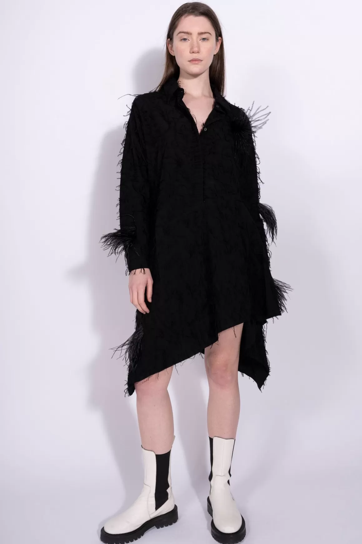 Best ASYMMETRIC SHIRT DRESS WITH FEATHERS Women DRESSES