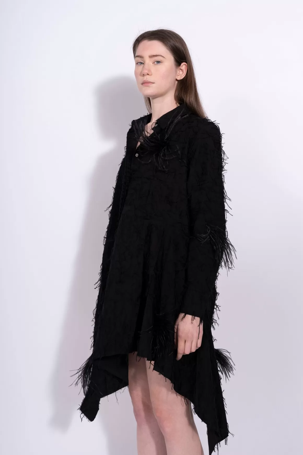 Best ASYMMETRIC SHIRT DRESS WITH FEATHERS Women DRESSES