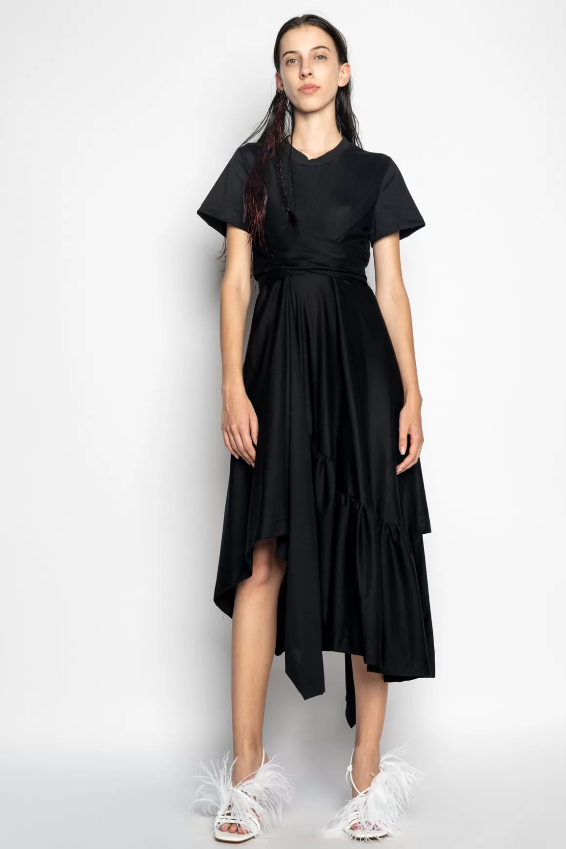 Cheap CROSS WAIST DRAPE T-SHIRT DRESS Women DRESSES