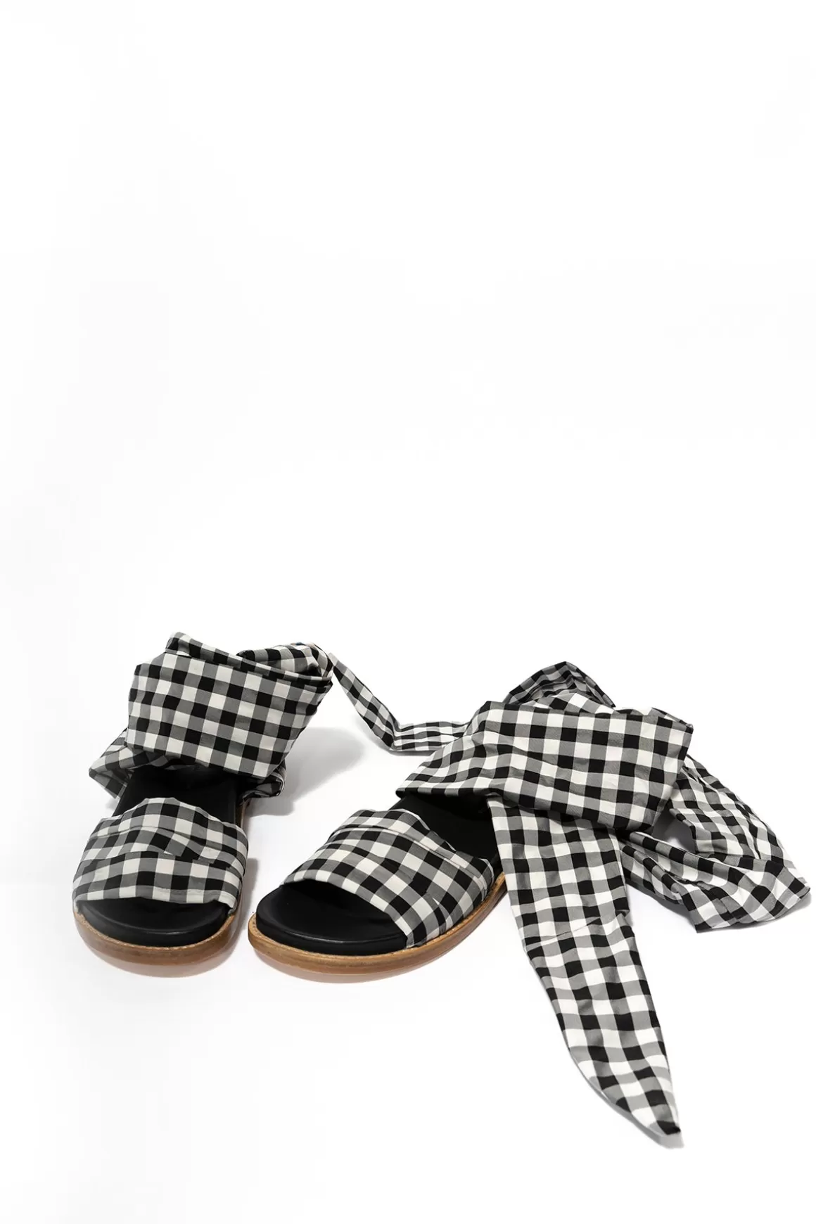 Clearance BLACK GINGHAM WRAP SANDAL SHOES