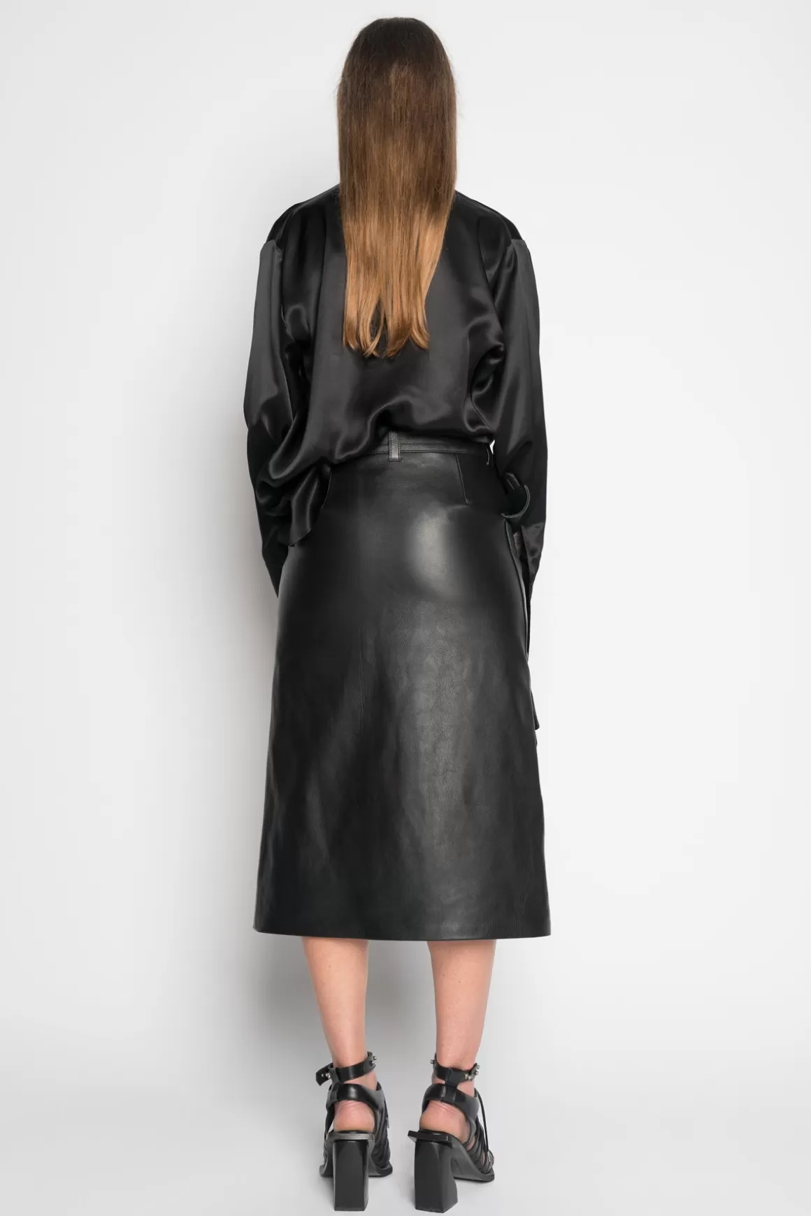 Outlet MIDI LEATHER SKIRT Women BOTTOMS