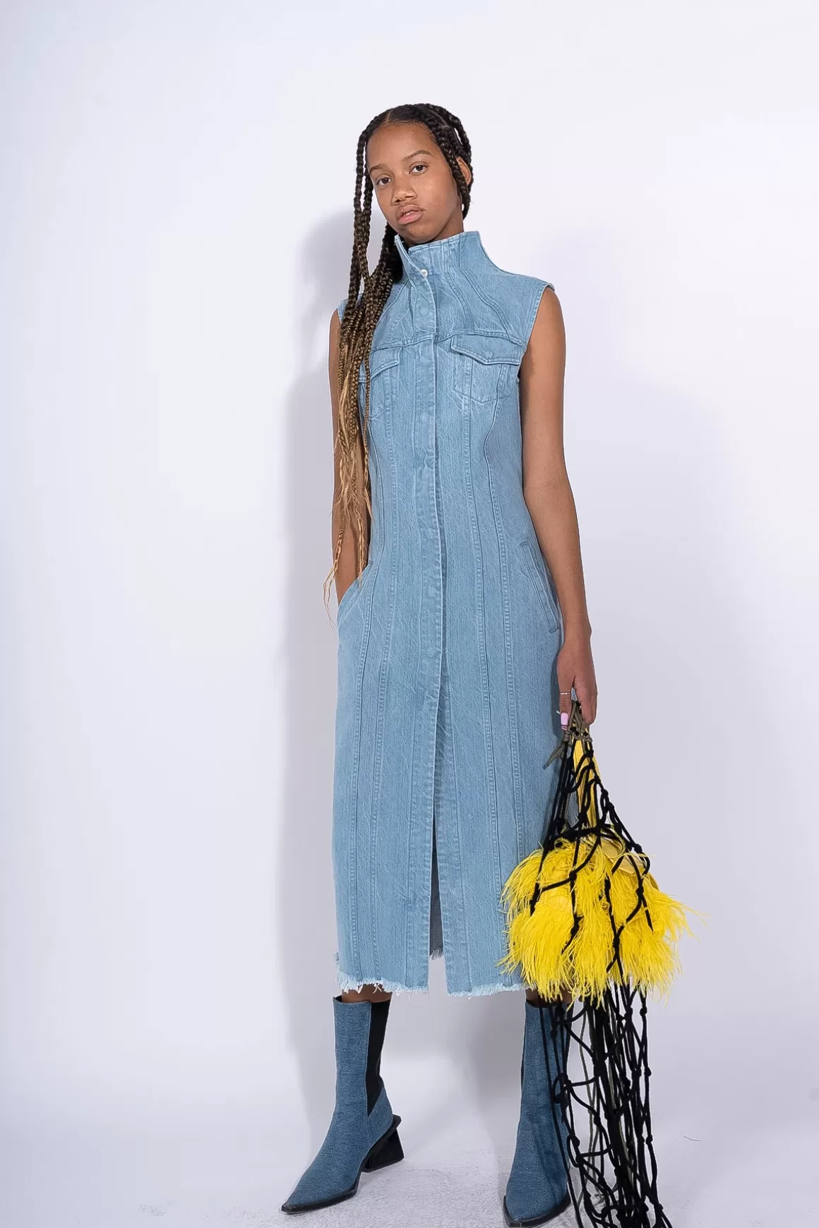 Sale DENIM FITTED SLEEVELESS LONG DRESS Women DRESSES | M’A DENIM