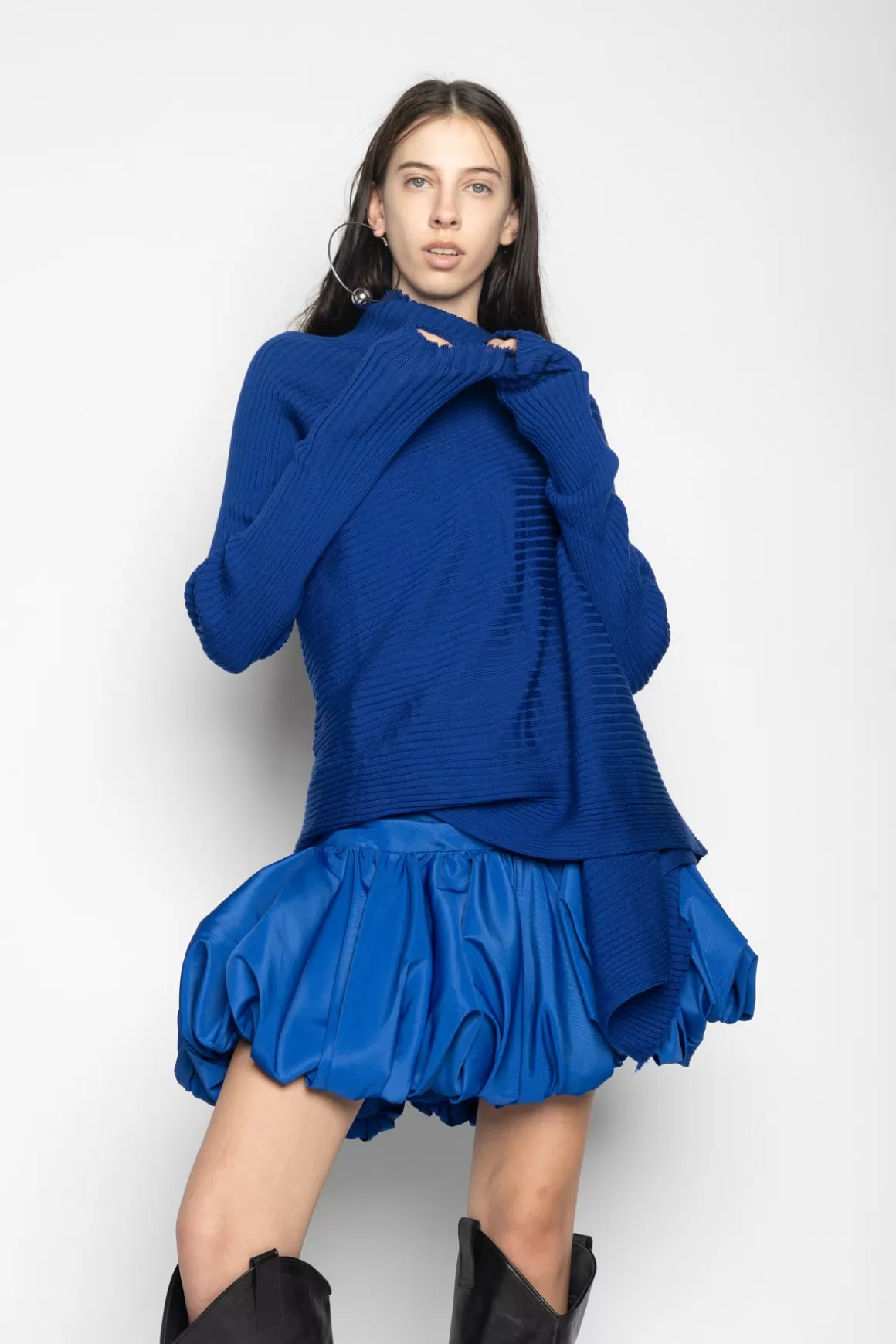 Hot BLUE DRAPED JUMPER IN MERINO KNIT Women KNITWEAR | TOPS