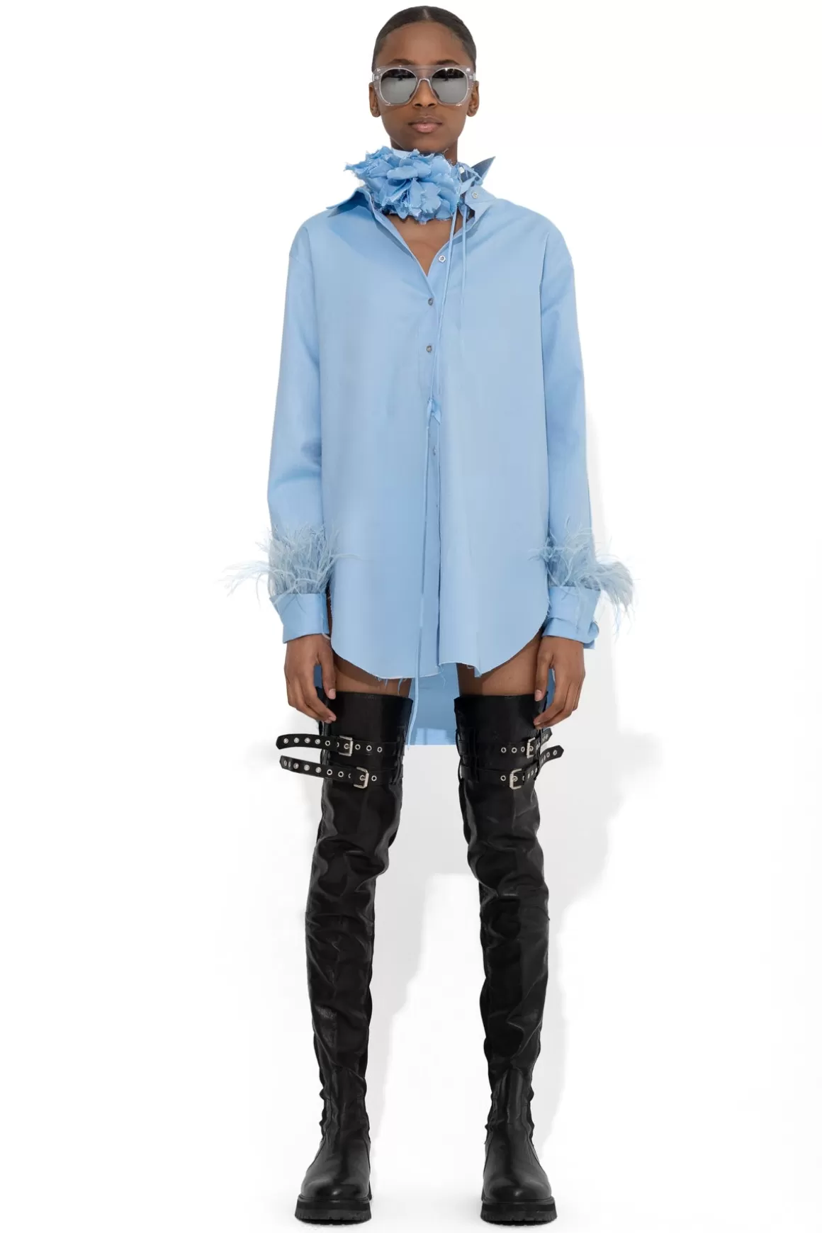 Cheap BLUE FEATHER CUFF SHIRT Women DRESSES | TOPS