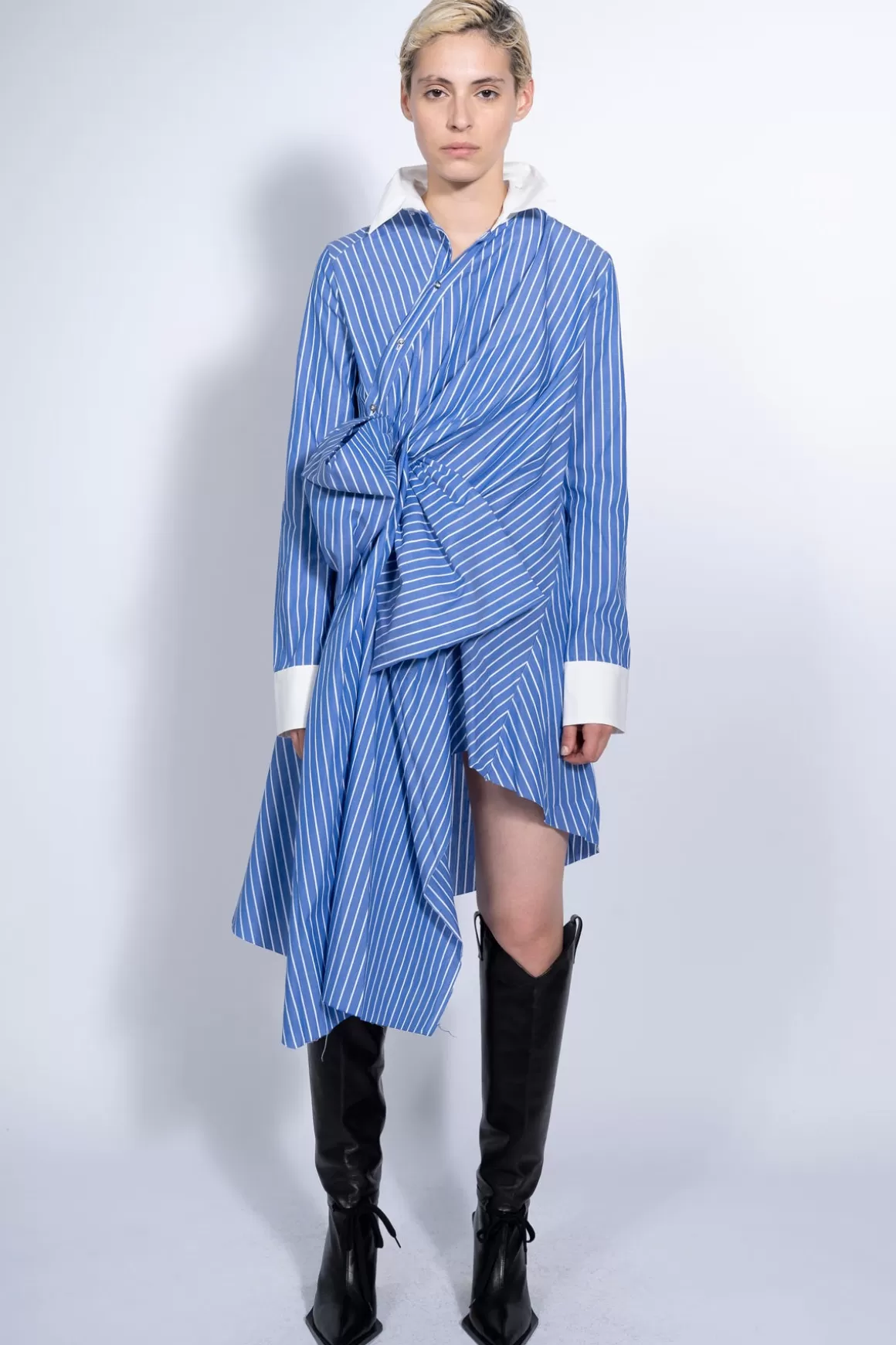 Hot STRIPED SHIRT DRESS WITH SIDE BOW Women DRESSES