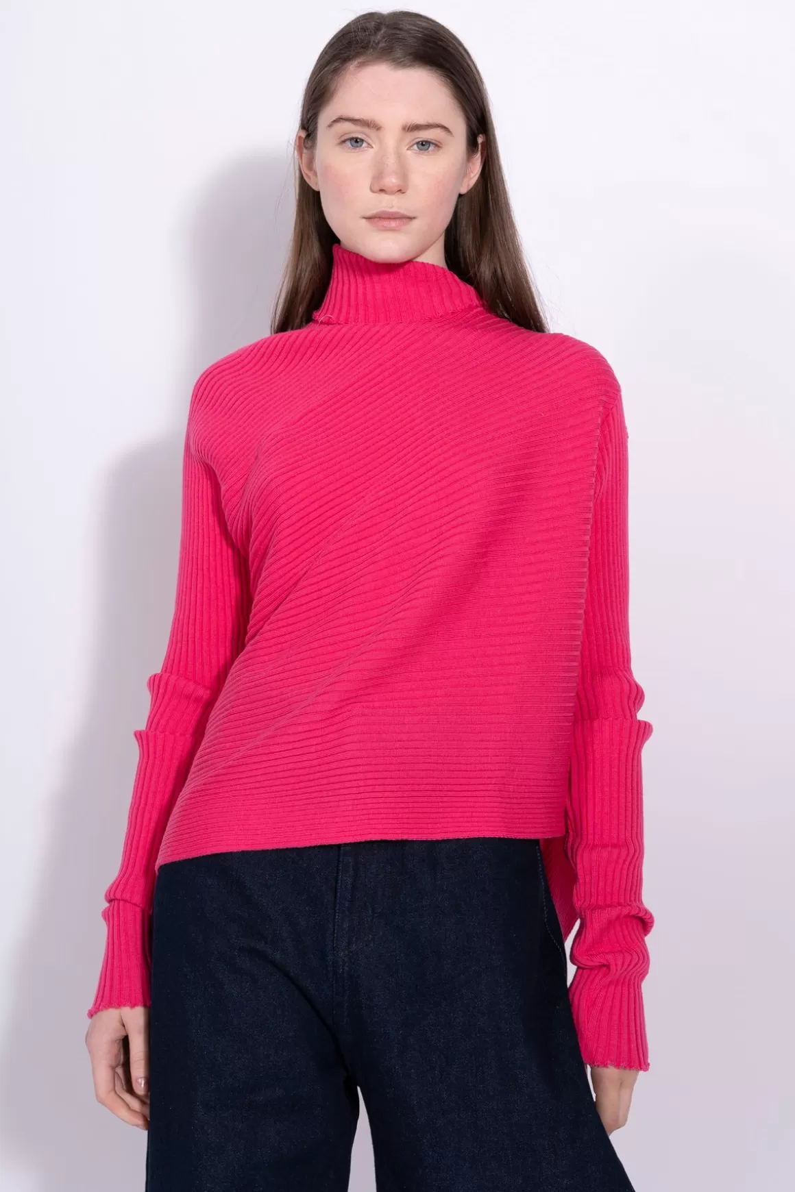 Best Sale BRIGHT PINK DRAPED JUMPER IN MERINO KNIT Women KNITWEAR | TOPS