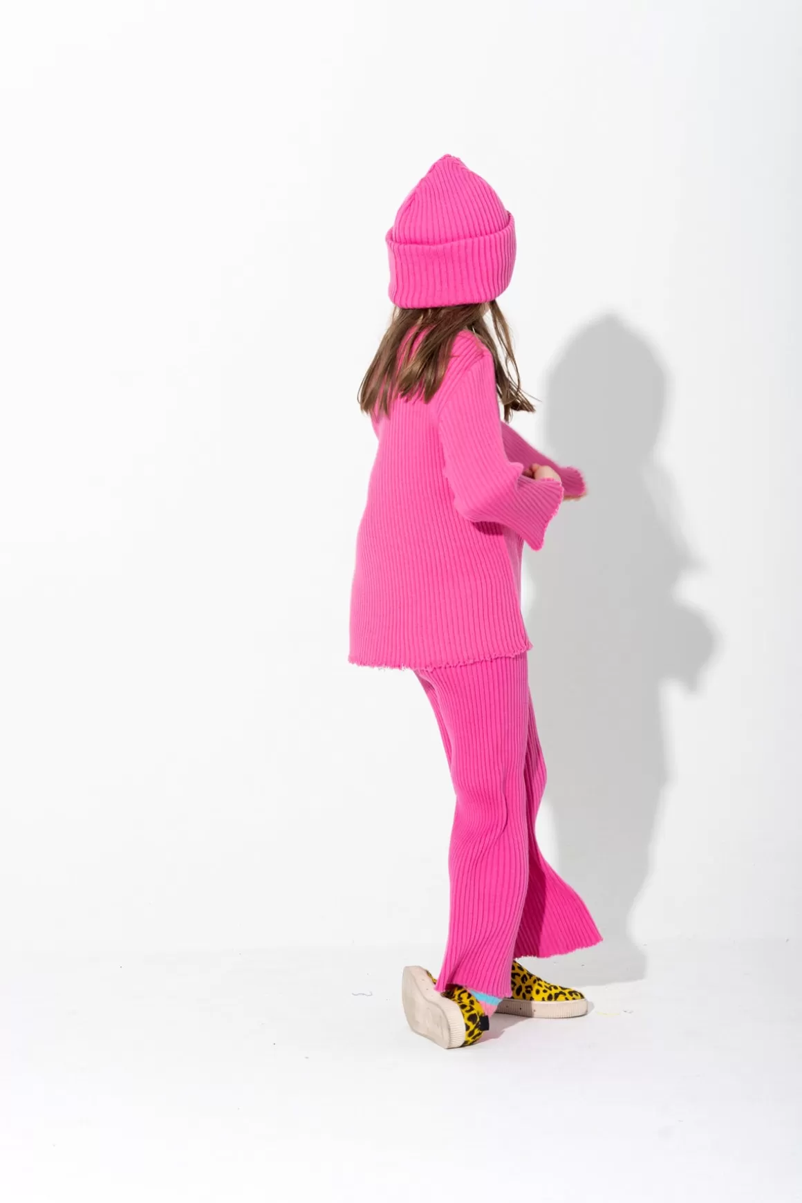 Shop BRIGHT PINK MERINO KNIT TROUSERS Kids BOTTOMS | KNITWEAR