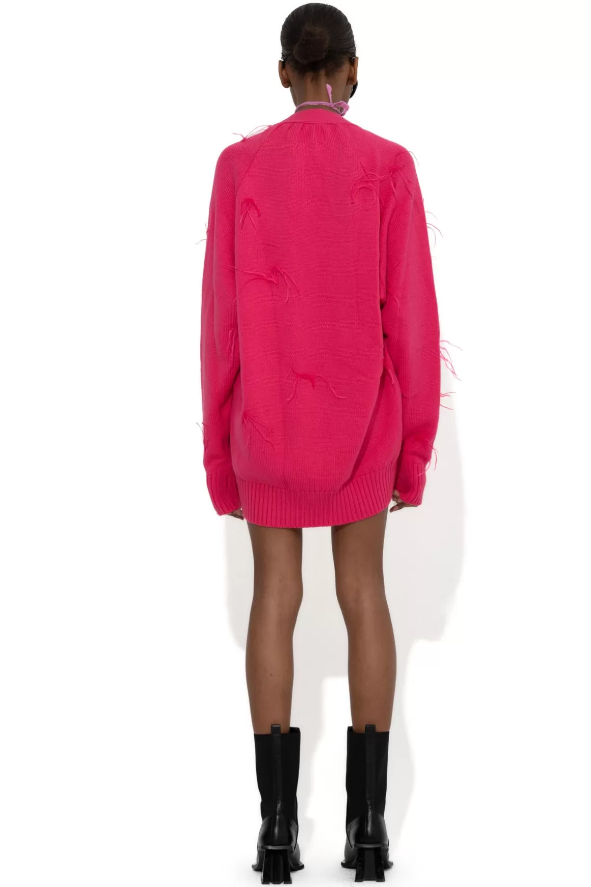 Best BRIGHT PINK MERINO WOOL OVERSIZE CARDIGAN WITH FEATHERS Women OUTERWEAR | KNITWEAR