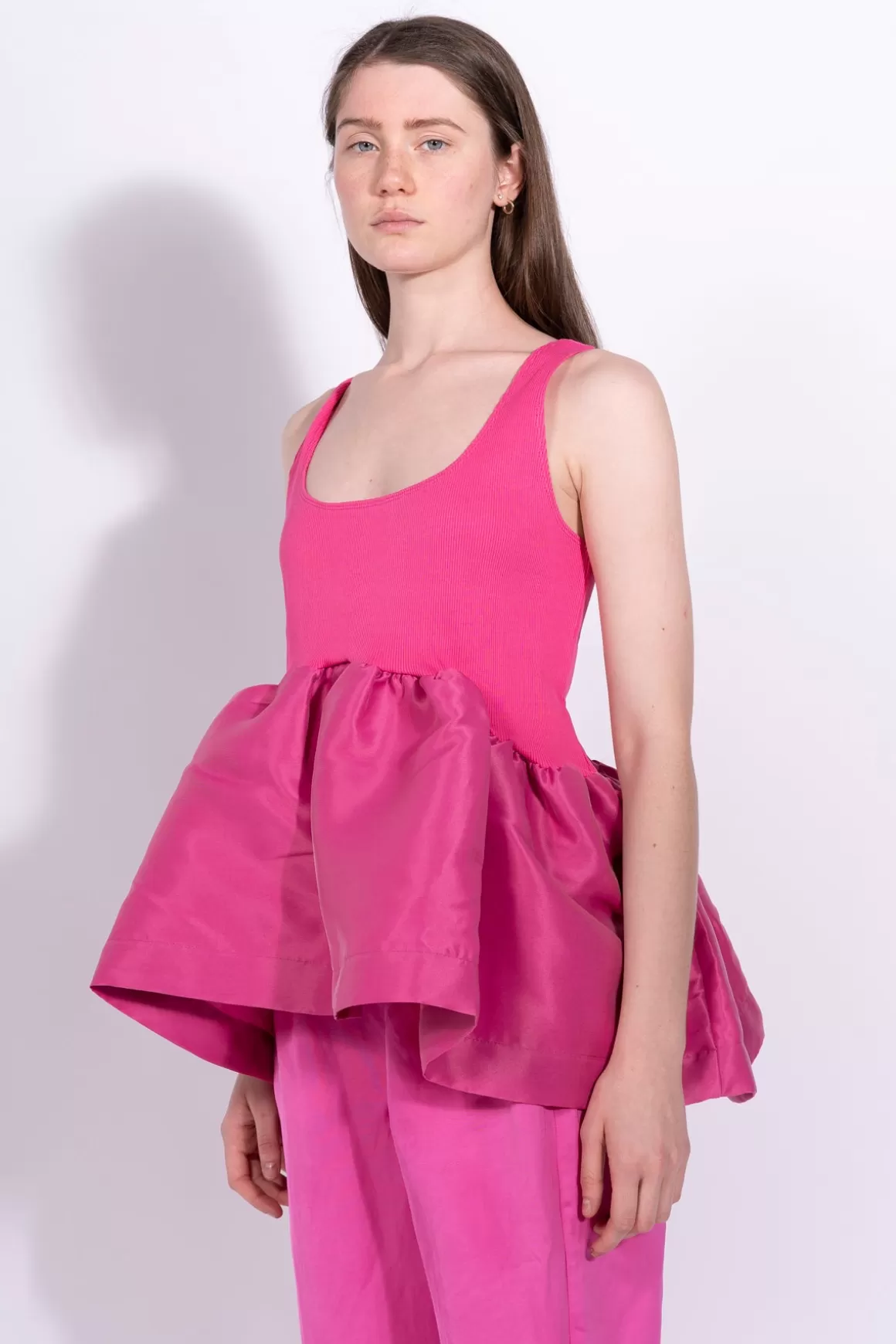 Cheap BRIGHT PINK SLEEVELESS PUFF HEM TOP Women TOPS