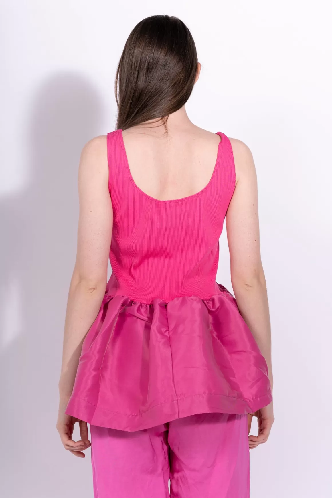 Cheap BRIGHT PINK SLEEVELESS PUFF HEM TOP Women TOPS