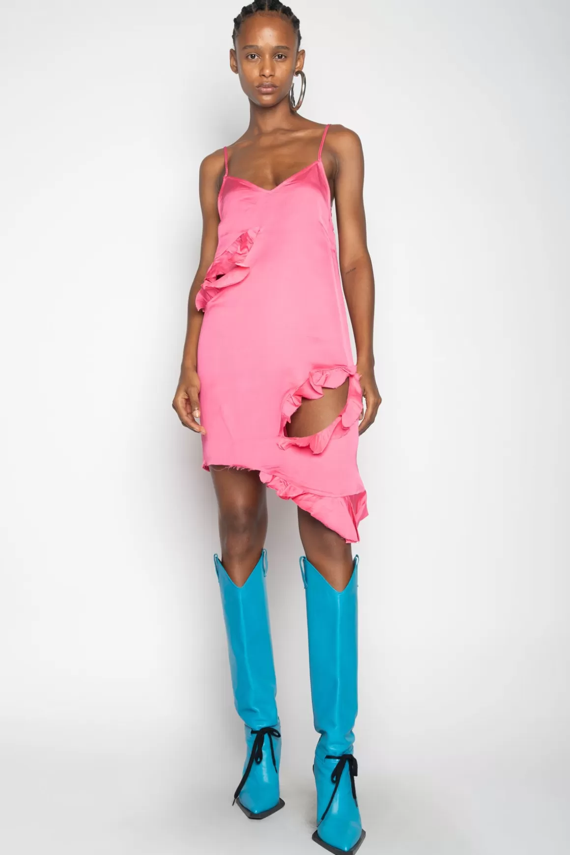 Discount BRIGHT PINK SLIP DRESS WITH FLOUNCES Women DRESSES