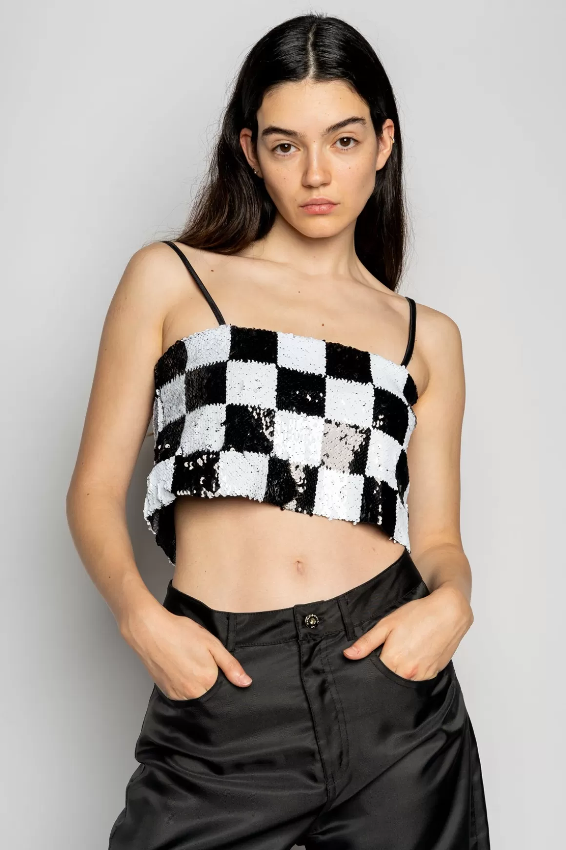 Flash Sale CHECKED SEQUINS CROP TOP Women TOPS | M'A PARTY