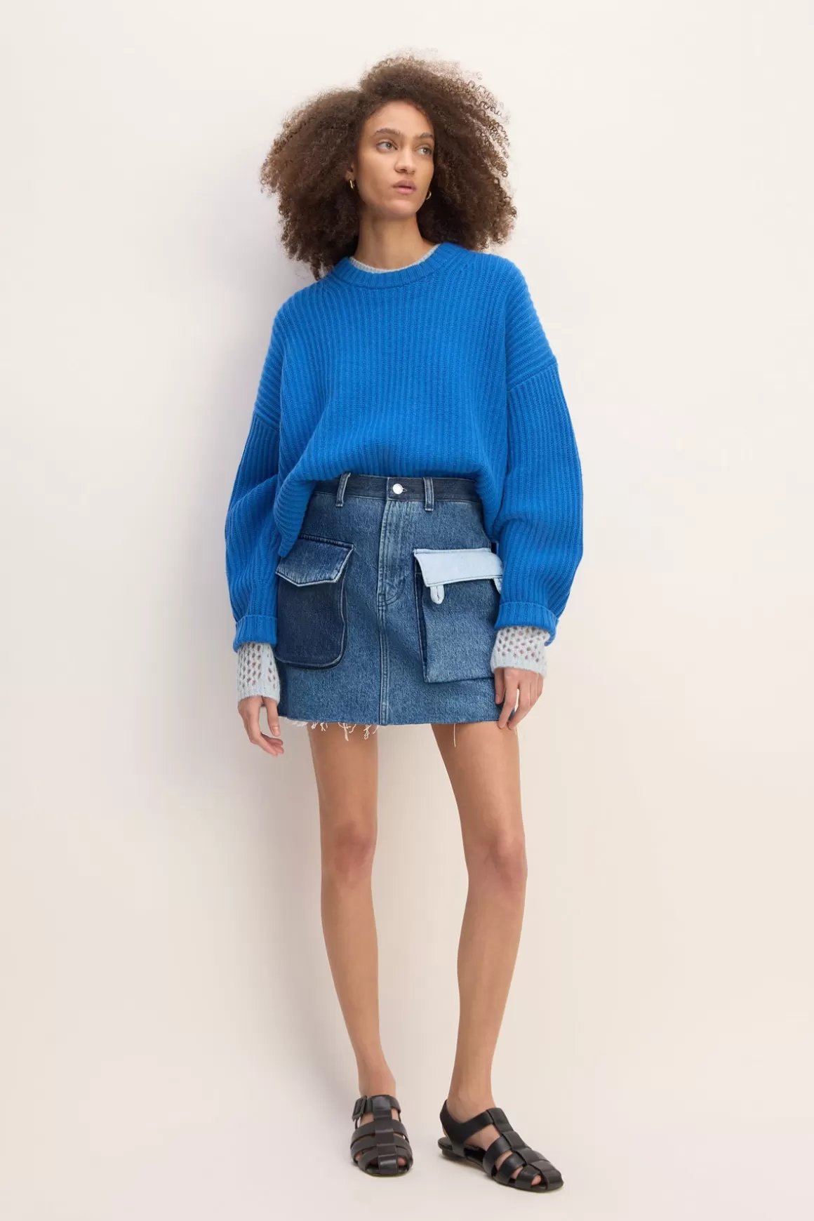 Best DENIM PATCHWORK MINI SKIRT Women BOTTOMS