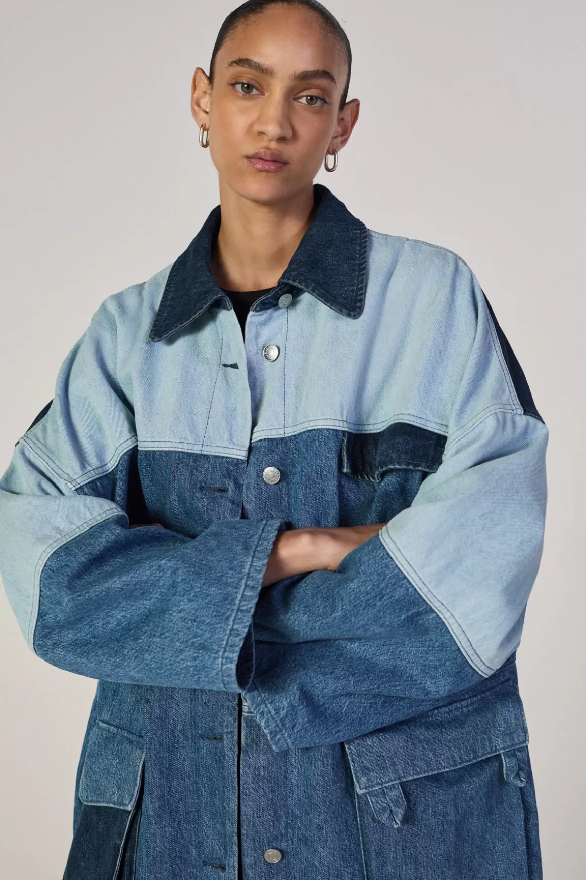 Discount DENIM PATCHWORK OVERSHIRT Women OUTERWEAR