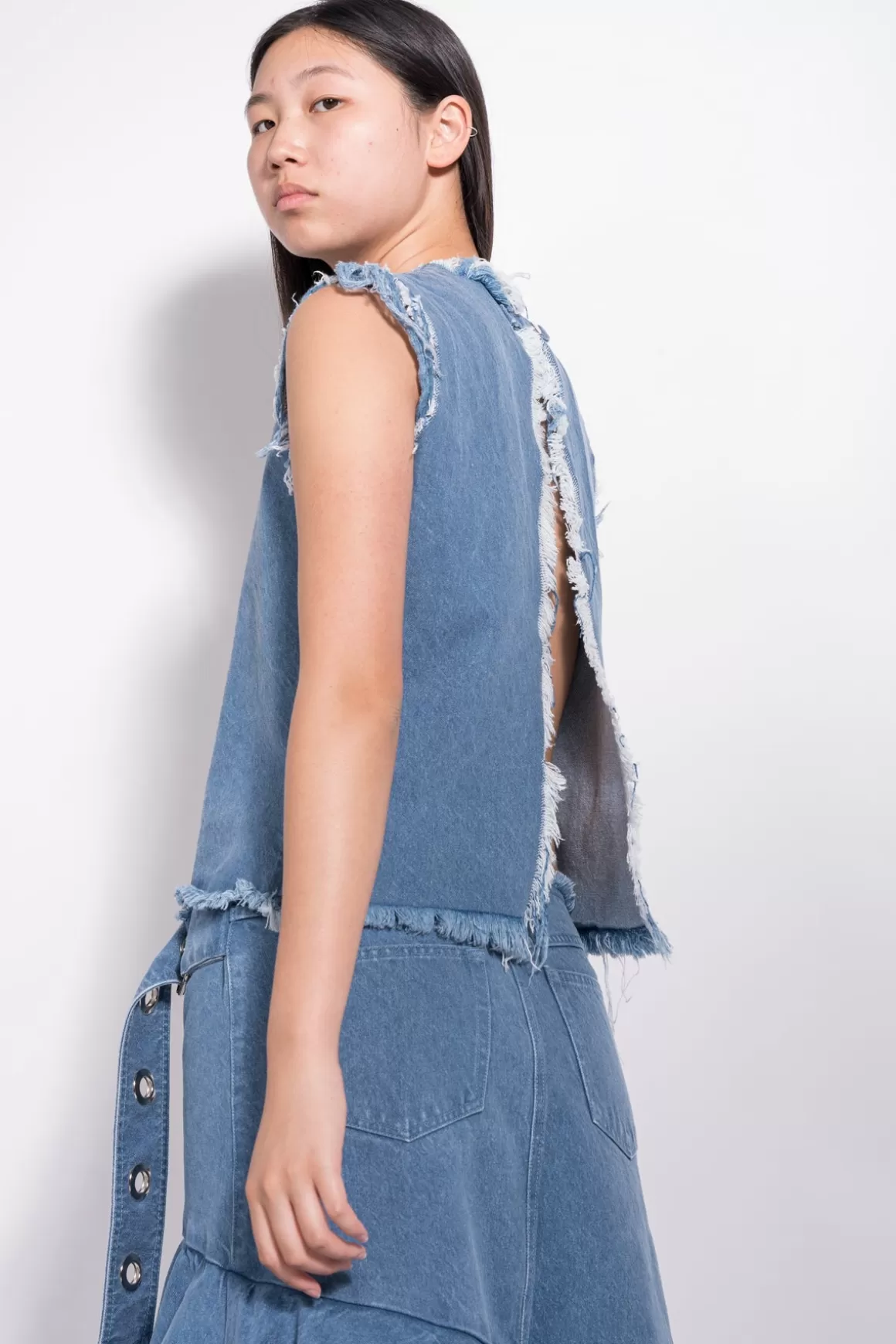 Store DENIM SLEEVELESS OPEN BACK TOP Women TOPS | M’A DENIM