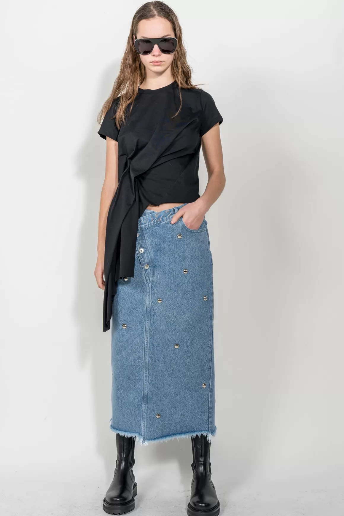 Best Sale DENIM STUDDED SLANTED PENCIL SKIRT Women BOTTOMS | M’A DENIM