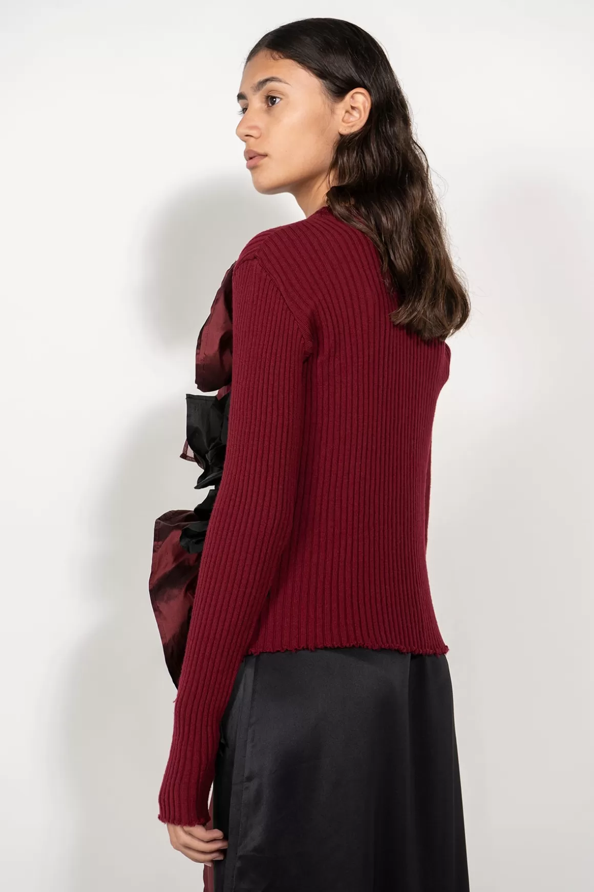 New FITTED CREWNECK SWEATSHIRT WITH FRILLS Women TOPS | KNITWEAR